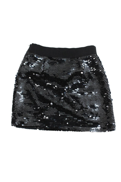 Milly Minis Girls Sequined Zippered A-Line Mini Skirt Solid Black Size 10