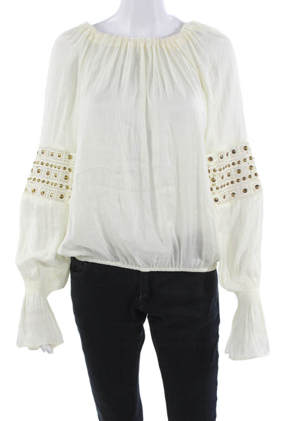 Ramy Brook Women Bohemian White Polyester Round Neck Long Sleeve Blouse Size S