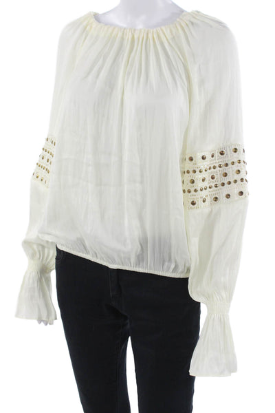 Ramy Brook Women Bohemian White Polyester Round Neck Long Sleeve Blouse Size S
