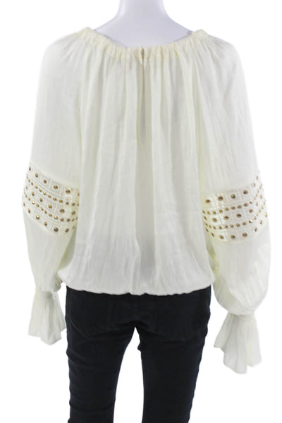 Ramy Brook Women Bohemian White Polyester Round Neck Long Sleeve Blouse Size S