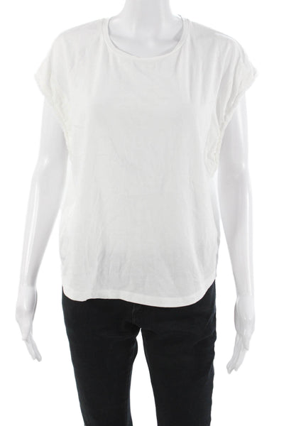 Heartloom Women Basic Sleeveless T-Shirt White Cotton Blend Round Neck Size M