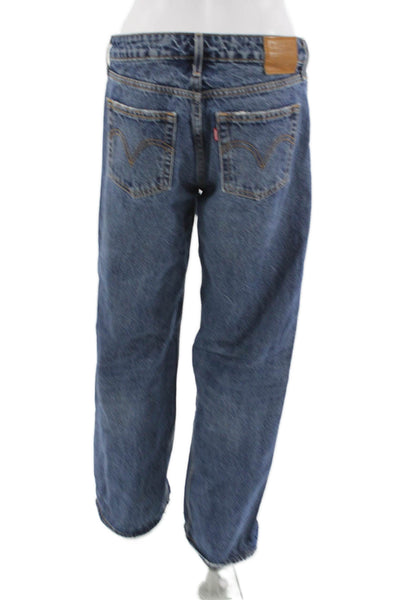 Levis Mens Wide Leg Jeans Dark Blue Button Fly 100% Cotton Size 28