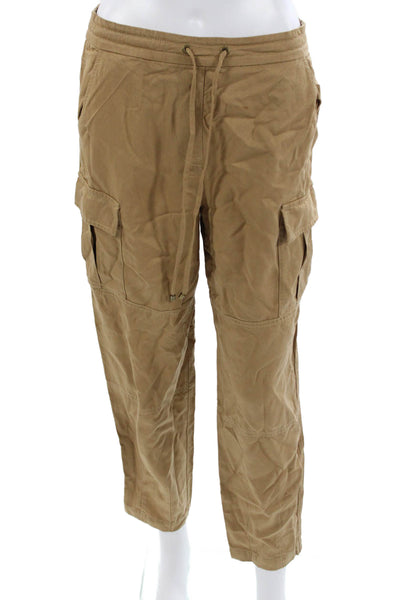 Out Of Office Unisex Cargo Cropped Pants Tan Drawstring Tencel Size S