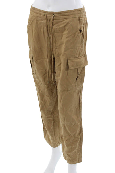 Out Of Office Unisex Cargo Cropped Pants Tan Drawstring Tencel Size S