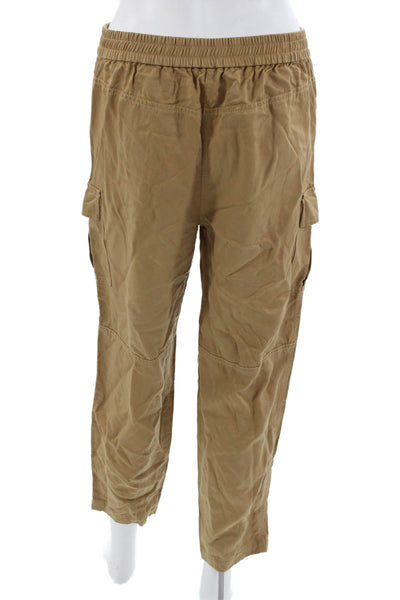 Out Of Office Unisex Cargo Cropped Pants Tan Drawstring Tencel Size S