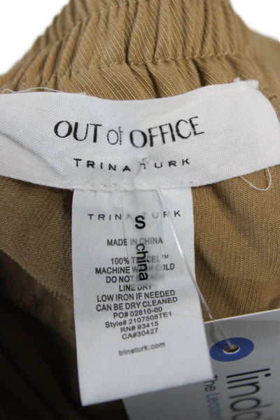 Out Of Office Unisex Cargo Cropped Pants Tan Drawstring Tencel Size S