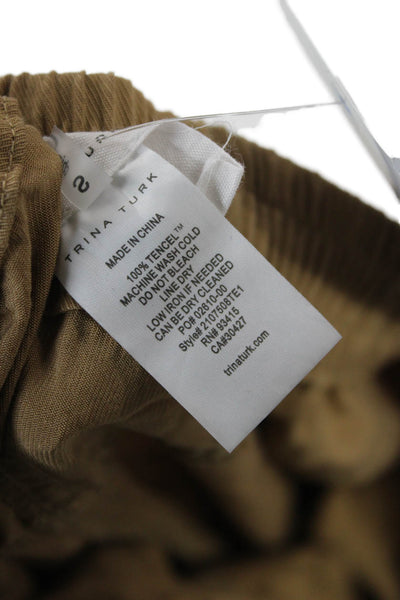 Out Of Office Unisex Cargo Cropped Pants Tan Drawstring Tencel Size S