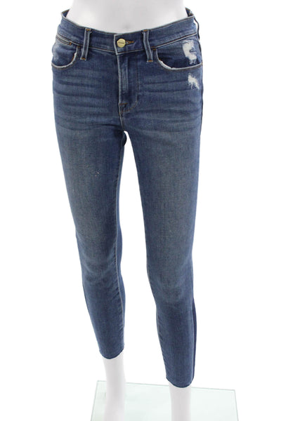 Frame Womens Ankle Skinny Jeans Dark Blue Low Rise Button Fly Size 26