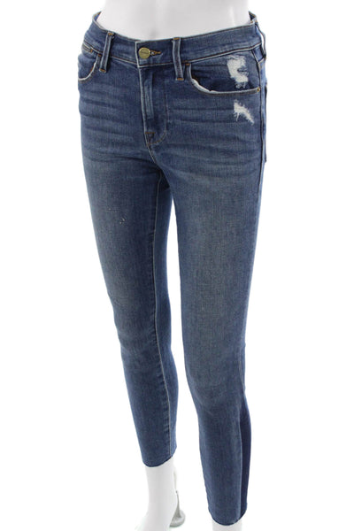Frame Womens Ankle Skinny Jeans Dark Blue Low Rise Button Fly Size 26