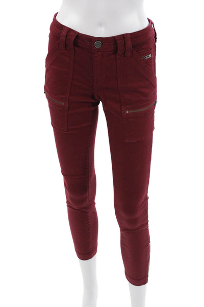 Joie Women Red Cropped Cargo Pants Ankle Button Mid Rise Size 25