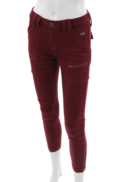 Joie Women Red Cropped Cargo Pants Ankle Button Mid Rise Size 25