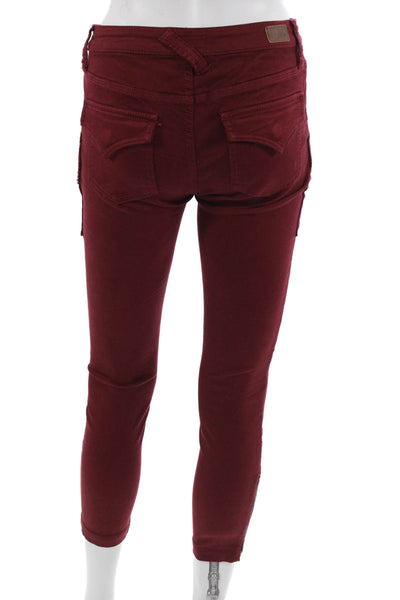 Joie Women Red Cropped Cargo Pants Ankle Button Mid Rise Size 25