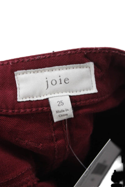 Joie Women Red Cropped Cargo Pants Ankle Button Mid Rise Size 25