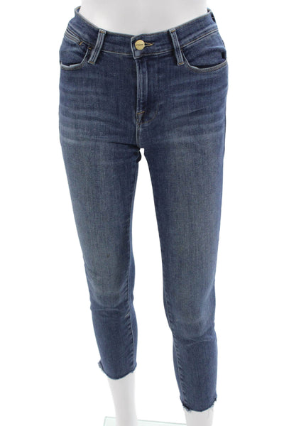 Frame Denim Womens Cropped Skinny Jeans Dark Blue Size 25