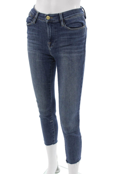 Frame Denim Womens Cropped Skinny Jeans Dark Blue Size 25