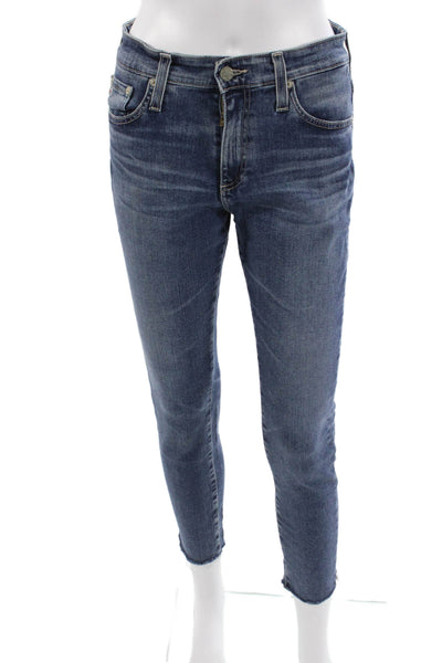 AG-ED Denim Womens Skinny Ankle Jeans Dark Blue Low Rise Button Size 27