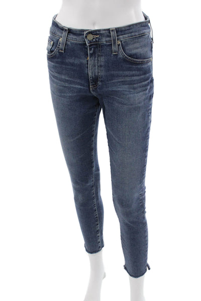 AG-ED Denim Womens Skinny Ankle Jeans Dark Blue Low Rise Button Size 27