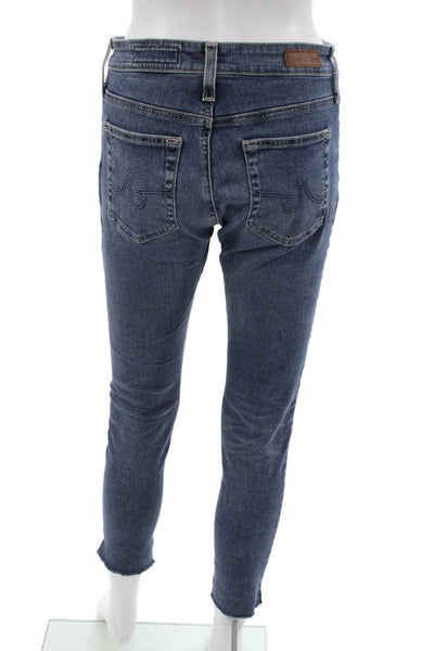 AG-ED Denim Womens Skinny Ankle Jeans Dark Blue Low Rise Button Size 27