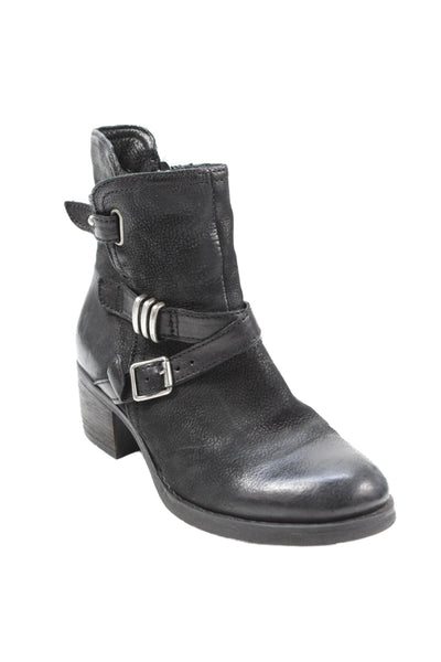 Miz Mooz Womens Leather Buckle Detail Heeled Ankle Boots Black Size 7