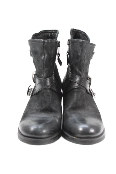 Miz Mooz Womens Leather Buckle Detail Heeled Ankle Boots Black Size 7