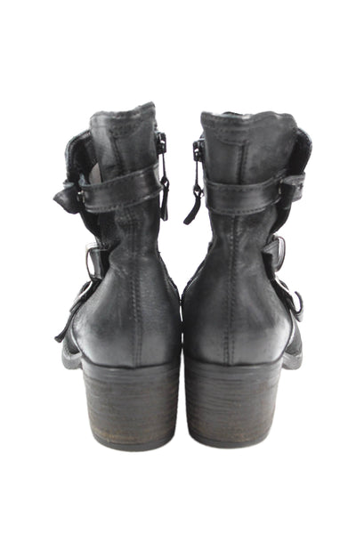 Miz Mooz Womens Leather Buckle Detail Heeled Ankle Boots Black Size 7