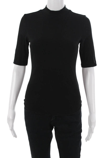 Lilla P Womens Basic Black Mock Neck Short Sleeve T Shirt Size XS