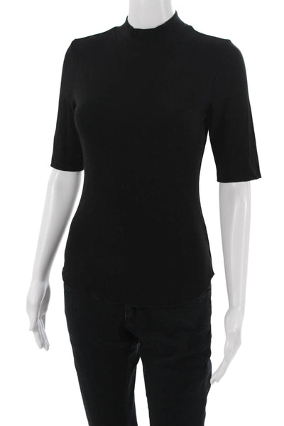 Lilla P Womens Basic Black Mock Neck Short Sleeve T Shirt Size XS
