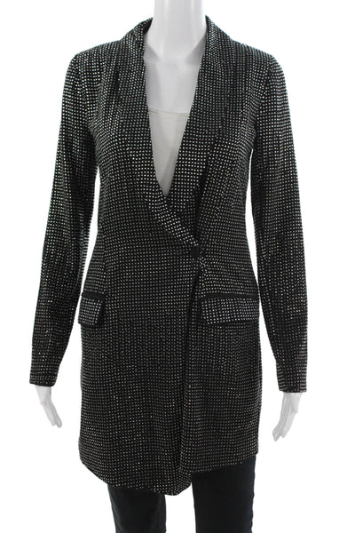 NBD Women Black Polka Dot V-Neck Button Long Sleeve Blazer Polyester Size XS