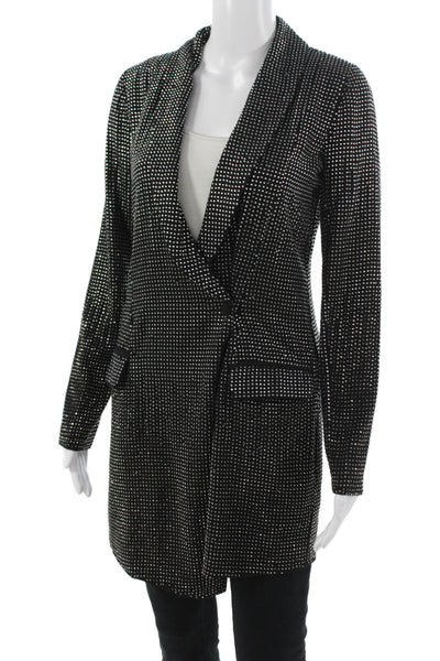 NBD Women Black Polka Dot V-Neck Button Long Sleeve Blazer Polyester Size XS