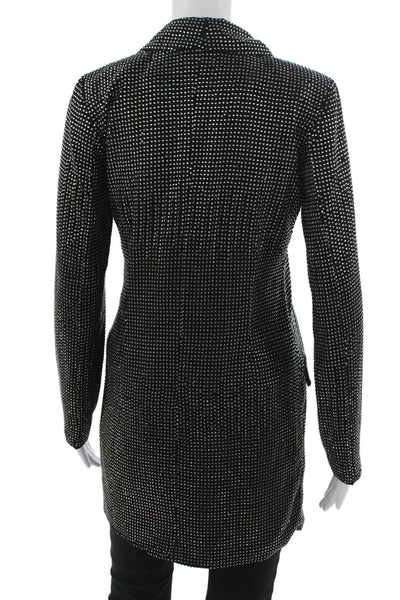 NBD Women Black Polka Dot V-Neck Button Long Sleeve Blazer Polyester Size XS