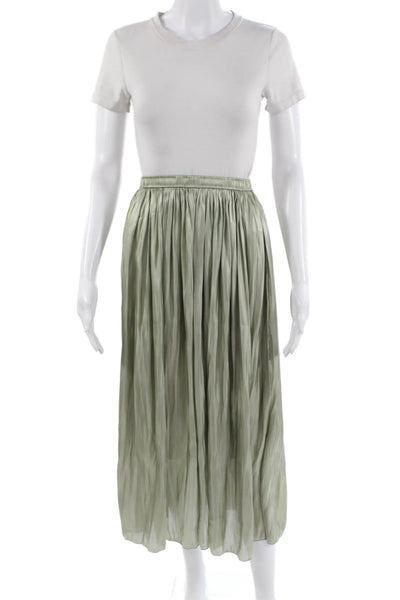 Buru Women Pleated Maxi Skirt Green Silk Blend Midi Size S