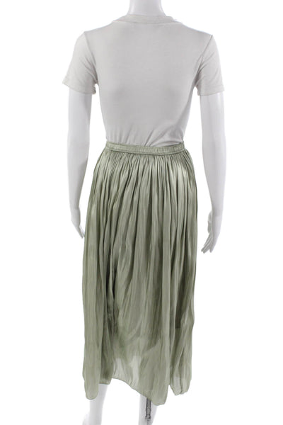 Buru Women Pleated Maxi Skirt Green Silk Blend Midi Size S