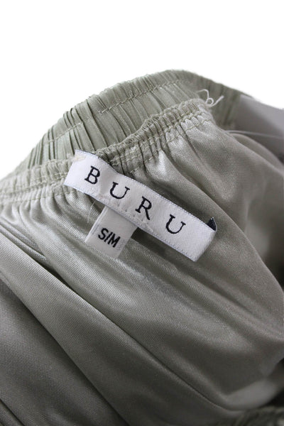 Buru Women Pleated Maxi Skirt Green Silk Blend Midi Size S