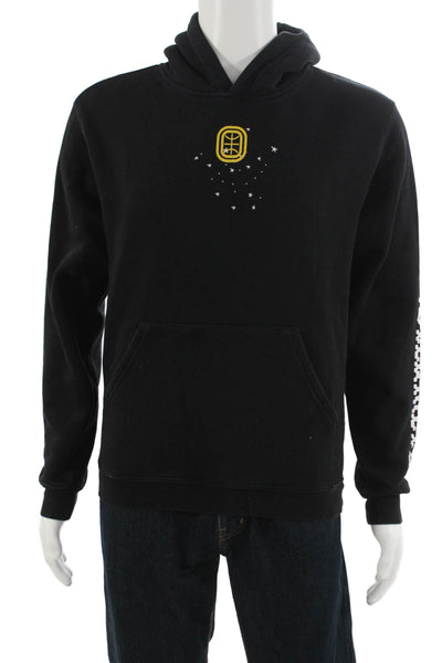 Overtime Mens Pullover Hoodie Black Graphic Drawstring Cotton Blend Size XL