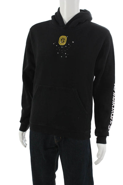 Overtime Mens Pullover Hoodie Black Graphic Drawstring Cotton Blend Size XL