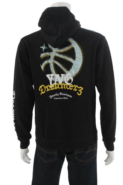 Overtime Mens Pullover Hoodie Black Graphic Drawstring Cotton Blend Size XL