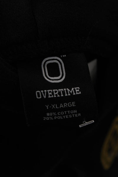 Overtime Mens Pullover Hoodie Black Graphic Drawstring Cotton Blend Size XL