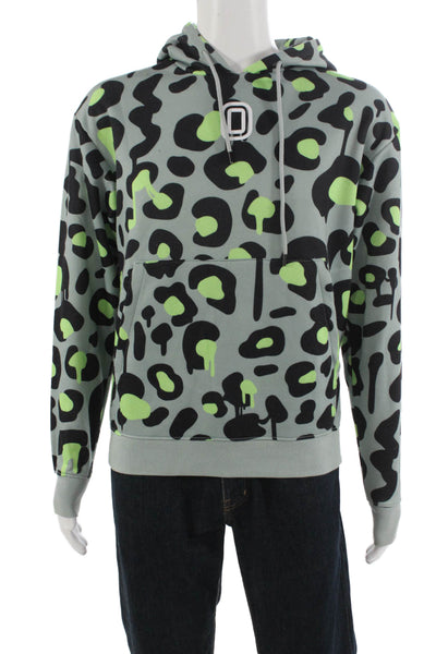 Overtime Mens Pullover Hoodie Gray Leopard Print Polyester Drawstring Size S