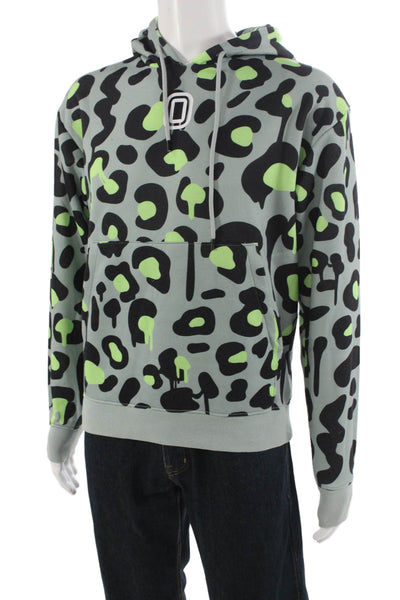 Overtime Mens Pullover Hoodie Gray Leopard Print Polyester Drawstring Size S