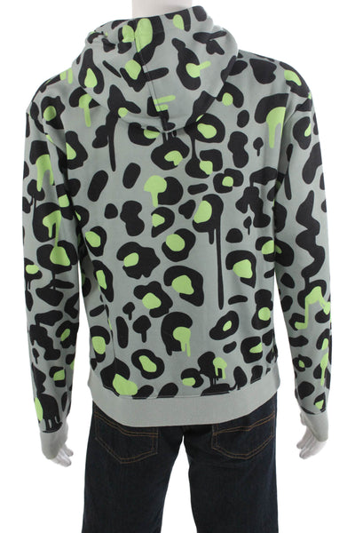 Overtime Mens Pullover Hoodie Gray Leopard Print Polyester Drawstring Size S