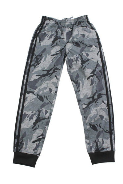 Adidas Boys Drawstring Logo Camouflage Knit Jogger Pants Gray Black Size 10-12
