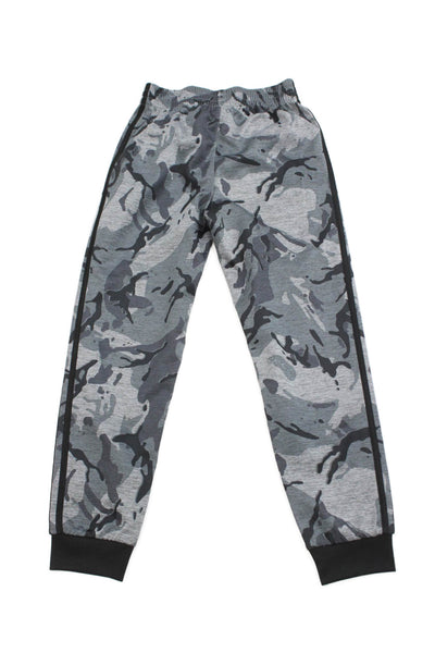 Adidas Boys Drawstring Logo Camouflage Knit Jogger Pants Gray Black Size 10-12