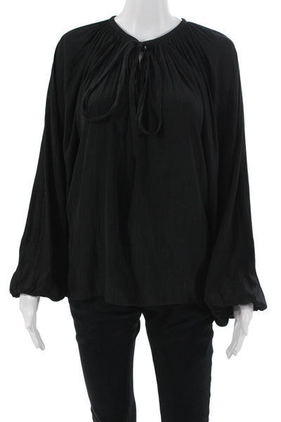 Ramy Brook Womens Black Tunic Blouse Long Sleeve Round Neck Drawstring Size XS