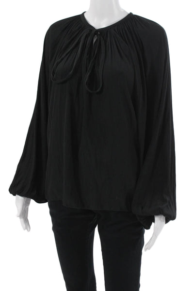 Ramy Brook Womens Black Tunic Blouse Long Sleeve Round Neck Drawstring Size XS