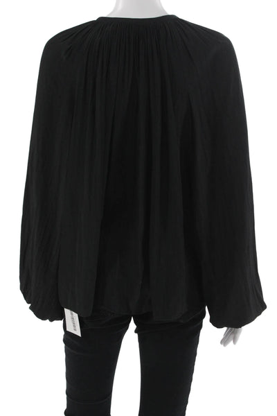 Ramy Brook Womens Black Tunic Blouse Long Sleeve Round Neck Drawstring Size XS