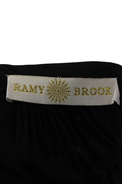 Ramy Brook Womens Black Tunic Blouse Long Sleeve Round Neck Drawstring Size XS