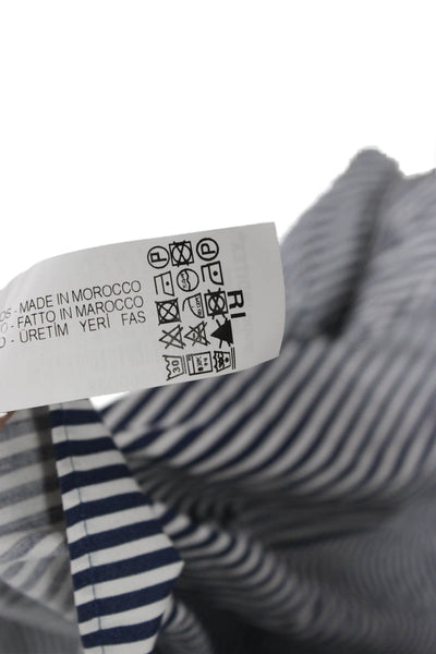 Zara Womens Basic Striped Blue Cotton Round Neck 3/4 Sleeve Blouse Size M