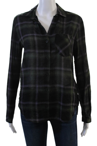Bella Dahl Womens Button-Up Long Sleeve Plaid Black Tencel Size XS