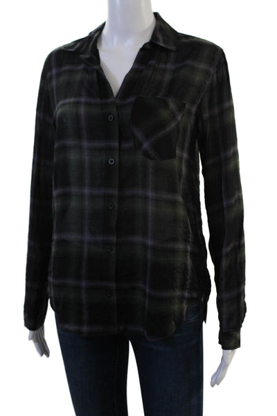 Bella Dahl Womens Button-Up Long Sleeve Plaid Black Tencel Size XS