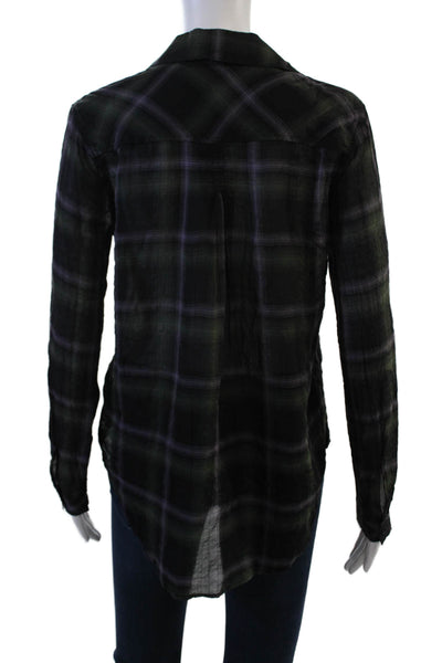 Bella Dahl Womens Button-Up Long Sleeve Plaid Black Tencel Size XS